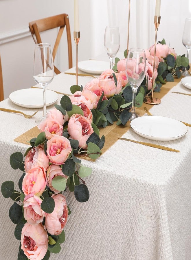 Floweroyal 2 Pack Artificial Flower Garlands 11.2FT Eucalyptus Garlands with Flowers 8 Head Peony Flower Vine Faux Floral Garland for Wedding Arch Table Wall Backdrop Wreath Decoration. (Vintage Pink) - Image 5